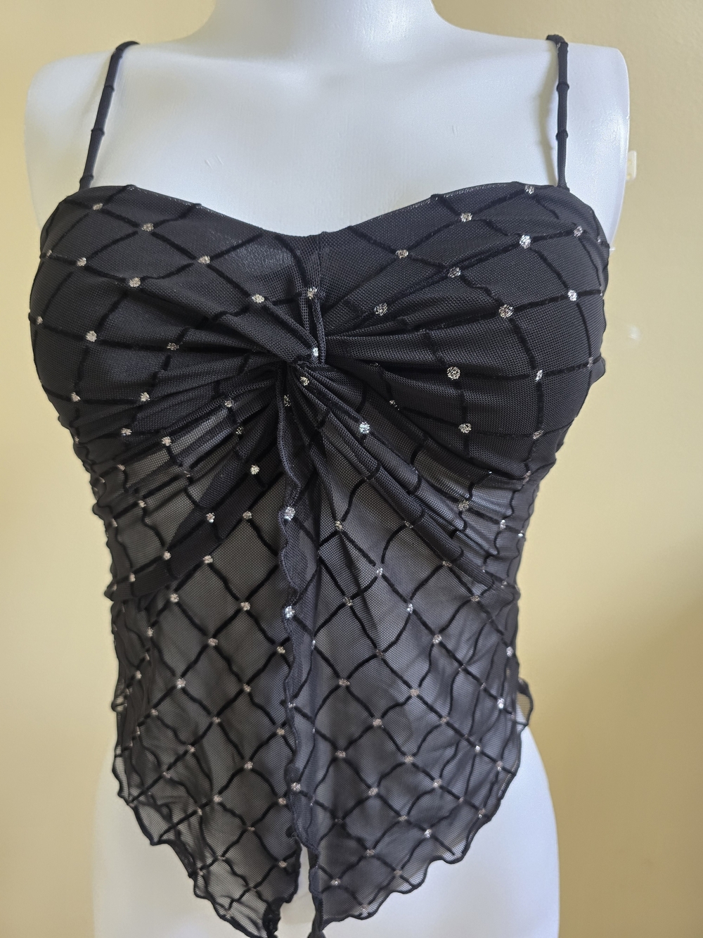 Brand Nww! Black Beaded Mesh Twist-Front Cami Blouse